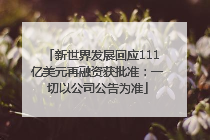 新世界发展回应111亿美元再融资获批准：一切以公司公告为准